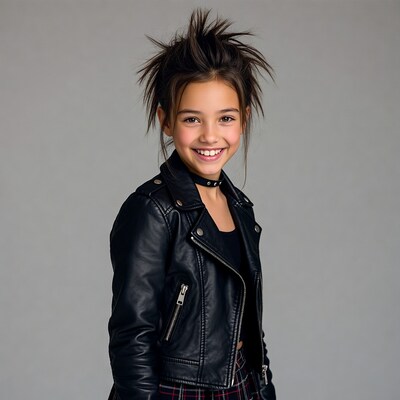 Girl with spiky hair in leather jacket