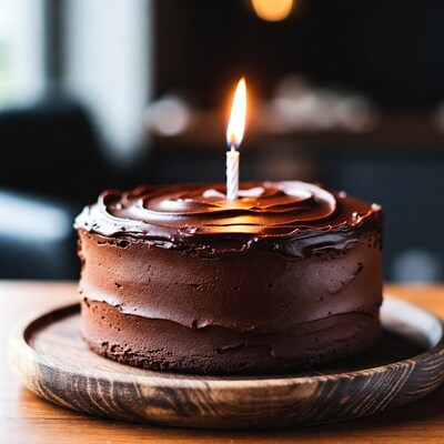 Chocolate cake with lit candle