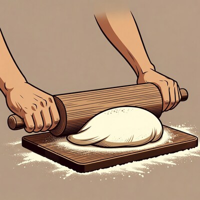 Hands rolling dough with pin