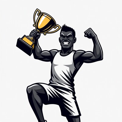 Black man holding trophy illustration