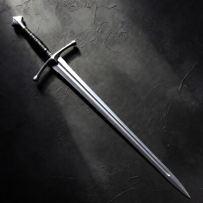 Medieval longsword on dark stone