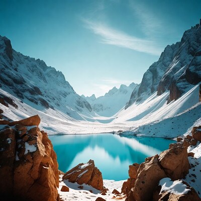 Turquoise Lake in Snowy Mountains