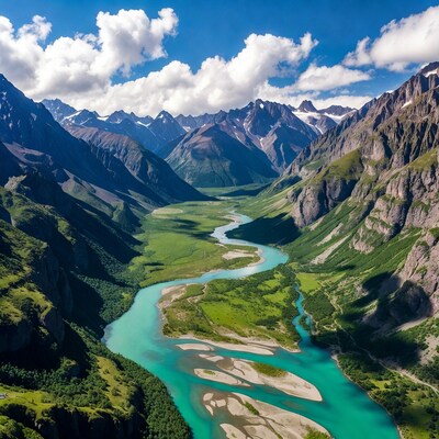 Turquoise River in Mountain Valley