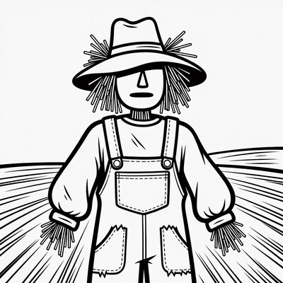 Scarecrow in field line art