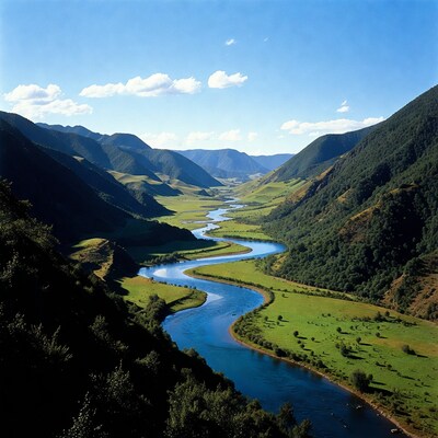 River winding through green mountain valley