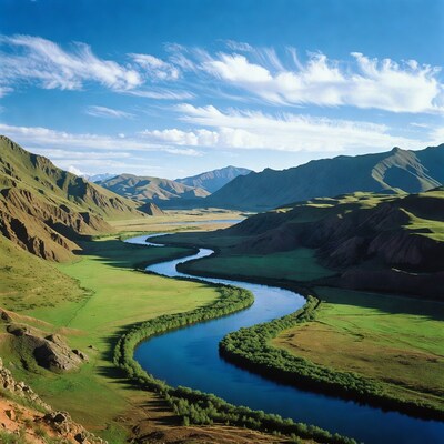 Winding Blue River in Green Mountain Valley