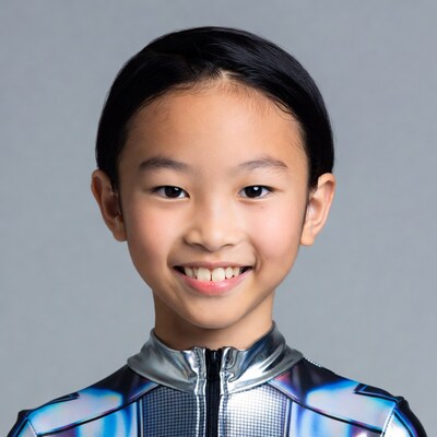 Asian boy in shiny futuristic suit