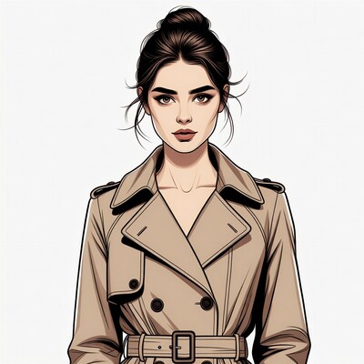 Woman in beige trench coat illustration