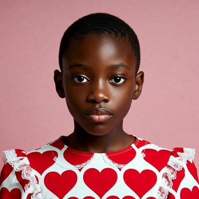 African girl in red heart dress