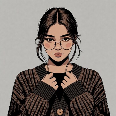 Asian woman in glasses and cardigan