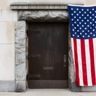 American Flag by Stone Door