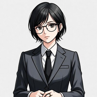 Anime woman in suit and glasses