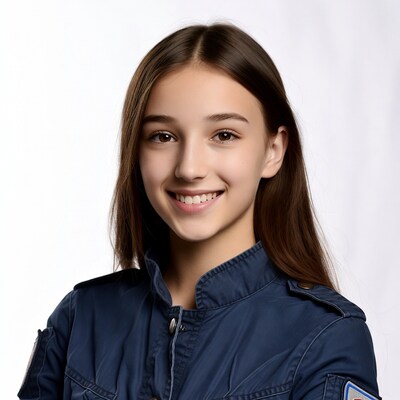 Smiling girl in navy jacket
