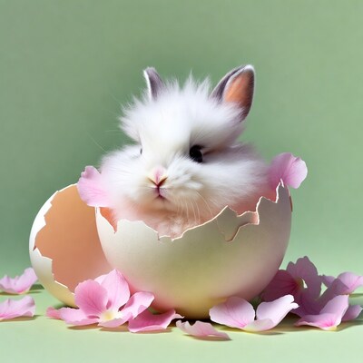 Baby bunny hatching from egg