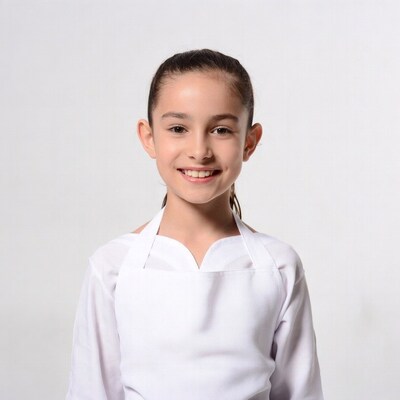 Smiling girl wearing white apron