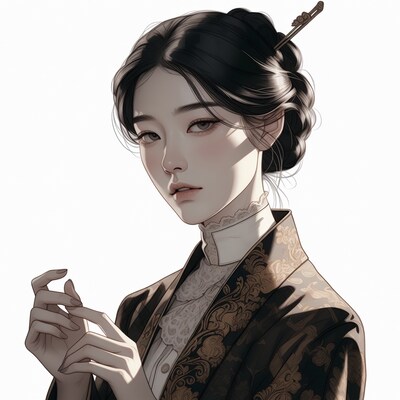 Asian woman in ornate kimono