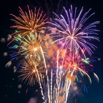 Colorful Fireworks Exploding in Night Sky