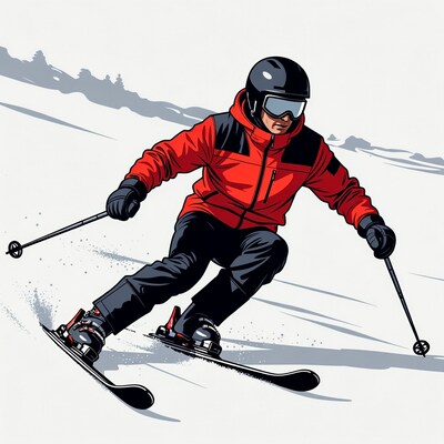 Man skiing down snowy slope