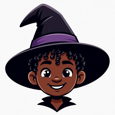 African-American boy in witch hat
