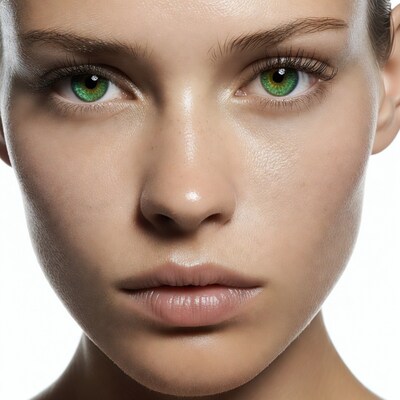 Woman with striking green eyes