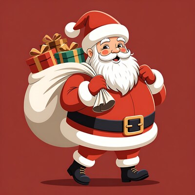 Cartoon Santa Carrying Gift Sack