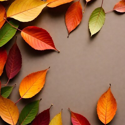 Colorful Autumn Leaves on Gray Background