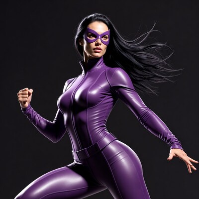 Woman in Purple Catwoman Suit Posing