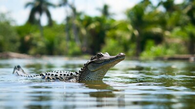 Crocodile swimming in tropical river