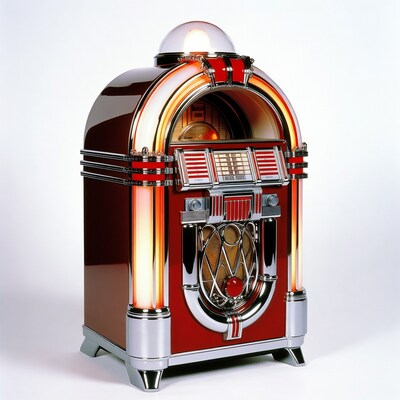 Vintage Red Jukebox on White Background