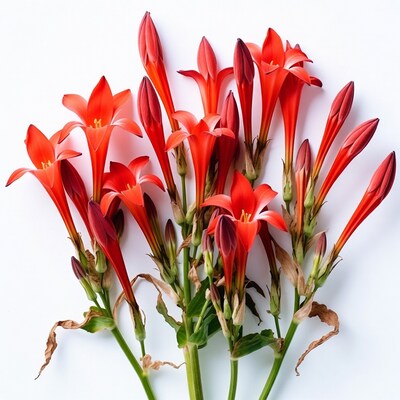 Red Clivia Flowers on White Background
