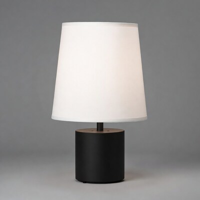 White shade black base table lamp