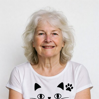 Elderly woman in cat t-shirt