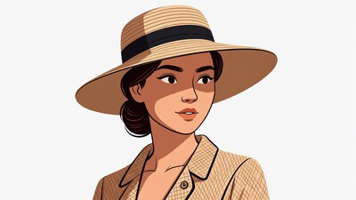 Asian woman wearing straw hat