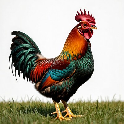 Colorful Rooster Standing on Grass