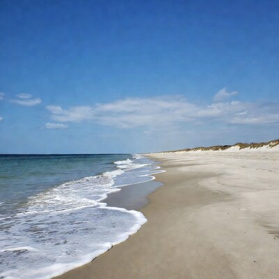 Sandy beach with dunes and ocean waves