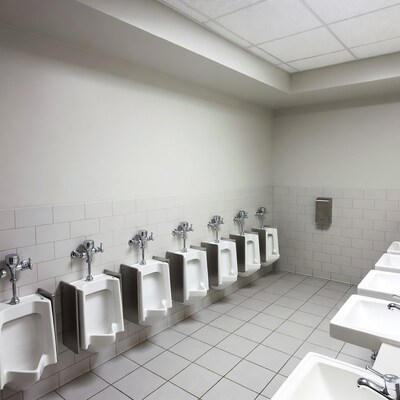 Row of Urinals in Empty Bathroom