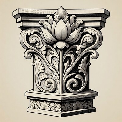 Ornate Column with Lotus Capital
