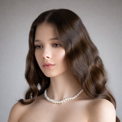 Woman with pearl necklace profile