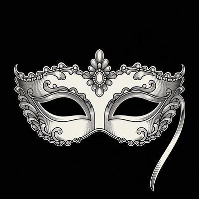Ornate White Venetian Mask Illustration