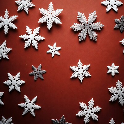 Snowflakes on red background