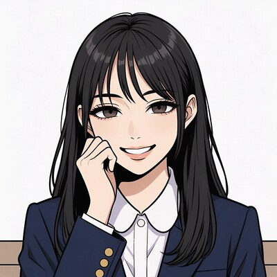 Anime girl smiling with hand on cheek