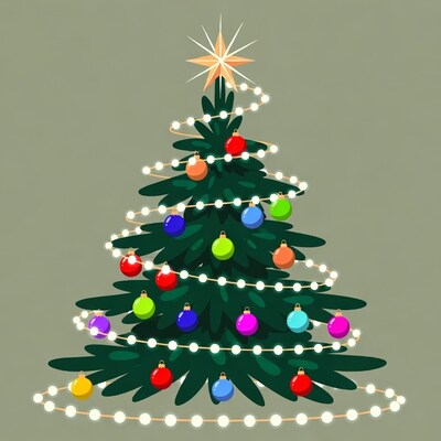 Illustrated Christmas Tree with Ornaments