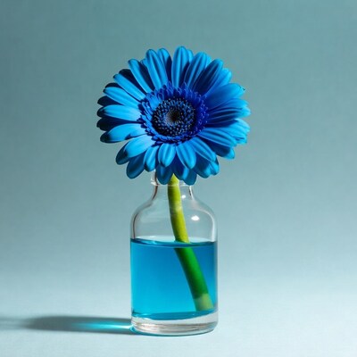 Blue Daisy in Glass Vase