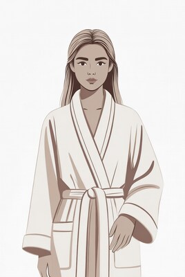Asian woman in white bathrobe