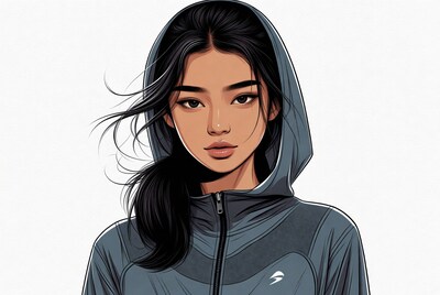Asian woman in gray hoodie illustration