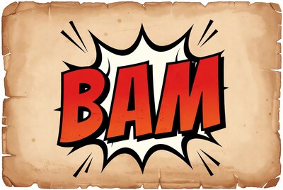 BAM BAM Comic Explosion on Parchment
