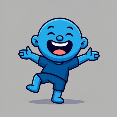 Blue cartoon boy laughing and dancing