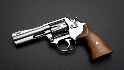 Silver Smith & Wesson Revolver on Black Background