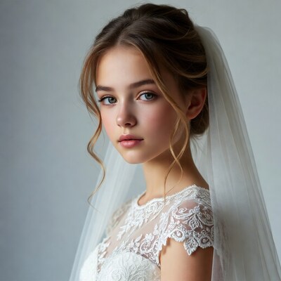 Bride with lace wedding dress