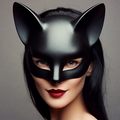 Woman in black cat mask